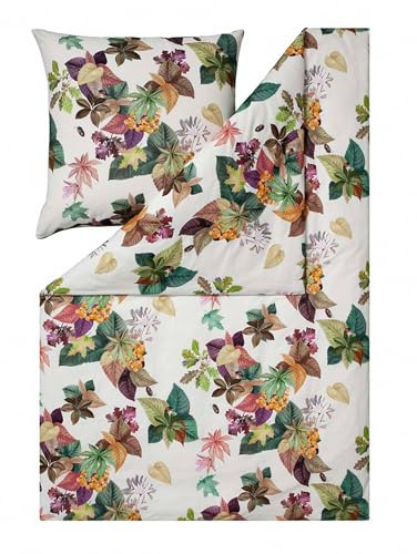 ESTELLA Bettwäsche Maple 4443 985 Multicolor Kuschelflanell Blätter Herbst Laub Ahorn Beeren Früchte Bunt, Größe:135 cm x 200 cm
