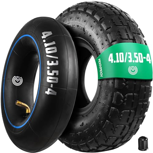 MOOVMOOV Kit Pneumatici 4.10/3.50-4 con Camera d'Aria Valvola Angolata TR87 | Compatibile con Carrelli da Trasporto, Rimorchi, Carrelli da Giardino a 4 Ruote - Per Pneumatico 410x350x4
