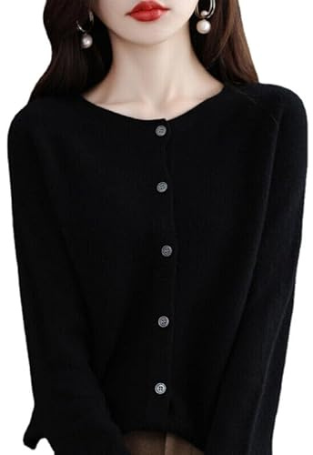 Women's Cashmere Cardigan Sweater,100% Cashmere Button Front Long Sleeve Cardigan-Hand Wash Only