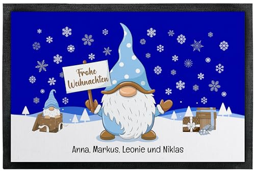 True Statements Weihnachts-Fußmatte personalisiert mit Wunschtext „Frohe Weihnachten“ - mit Gold-Wichtel Motiv - für Innen & Außen – rutschfest –Deko - Geschenke Weihnachten (60 x 40 cm)