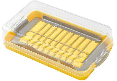 Butter Dish with Lid, Butter Dishes with Stainless Steel Butter Slicer and Butter Knife Kitchen Refrigerated Butter Storage Container for Butter Cheese Easy Cutting and Storage