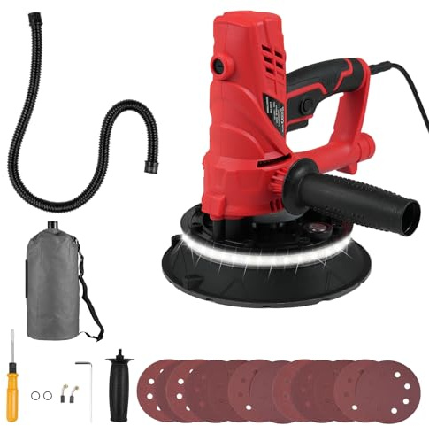 Hancaner Trockenbauschleifer, 850 W, 1500-2600 U/min Variable Geschwindigkeit, mit 12 Schleifscheiben, Lichtleiste und Staubschlauch