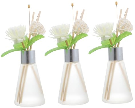 LIFKOME 3piezas Botella Difusora De Vidrio con Flores Secas y Rattan para Aromaterapia Decoración De Escritorio y Fragancia Ambiental