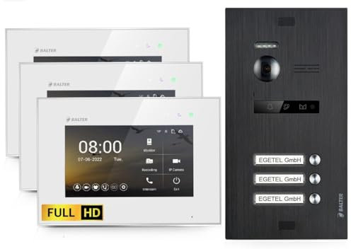 BALTER EVO HD Video Türsprechanlage Black für 3 Familienhaus Kit, 3x Monitor 7