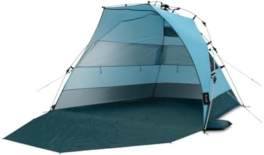 qeedo Quick Bay Pro Grande tente de plage avec protection UV (UV80) pour 3 personnes incluant des sardines et un parasol Roll-in-Bag pour les familles, les enfants, les bébés ou les chiens- Bleu Océan