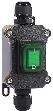 Meskliu Interrupteur en ligne étanche, 12 VDC/16A-24 VDC/20 A DPST, interrupteur à bascule IP67, interrupteur à cordon pour une utilisation en extérieur des deux côtés (LED verte)