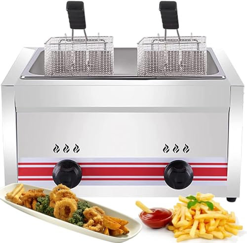 20 L Freidora de gas de gran capacidad, freidora de gas profesional de acero inoxidable comercial con cuchara de cesta, cocina industrial comercial o uso doméstico,SingleCylinder20L*1