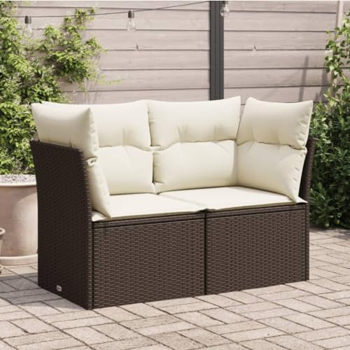 SECOLI Gartensofa 2 sitzer mit Stauraum Rattan Sofa Outdoor Lounge Sofa Outdoor Kleines Balkon Sofa Terrassensofa Balkonmöbel Kleiner Balkon Poly Rattan-Braun-2-Sitzer