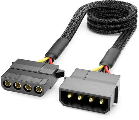 deleyCON 60cm 4-Pin Molex Verlängerungskabel - MXI Netzteil für PC-Komponenten - 4-Pin-Molex Herren auf 4-Pin-Molex Weiblich - Schwarz