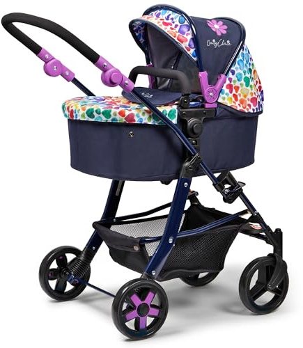Daisy Chain Connect 5 in 1 Dolls Pram – (Rainbow Hearts) | Adjustable Handles From 48-85cm - For 4,5,6,7 and 8 Year Old Girls – Baby Doll Pram, Pushchair, Stroller