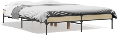 LAPOOH Bettgestell Sonoma-Eiche 140x190 cm Holzwerkstoff und Metall, Bett, Bettgestell, Jugendbett, Schlafzimmer Bett, Bed Frame -845037