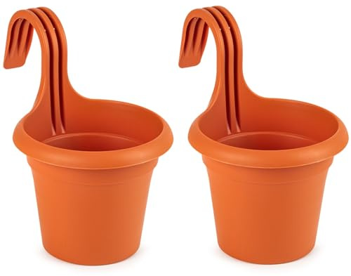 Muddy Hands Pack of 2 - Plastic Hanging Planters Outdoor Garden Fence Balcony Rail Railing Flower Herb Plant Pots (Made from 100% Recycled Plastic) (Terracotta)