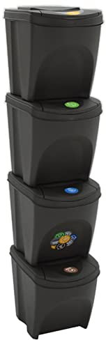 ShGaxin Cubos de basura apilables 4 uds polipropileno gris 100 L, Cubos De Basura Cocina, Papelera Cocina, Mueble Basura, Papelera De Basura Cocina,Reciclaje Basura,