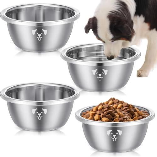 Teenyyou 4 Pcs Large Stainless Steel Food Bowls for Dogs Extra Metal Rust Resistant Pet Water Bowls, Easy to Clean for Large Dogs Indoor Outdoor(11.4 Cup,Silver)
