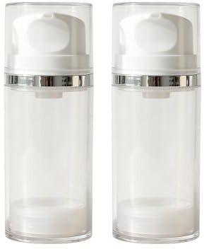 2 botellas vacías recargables de plástico transparente sin aire de 50 ml con bomba de vacío blanca a presión, dispensador de bomba de vacío cosmética, contenedor de almacenamiento para crema, tóner y