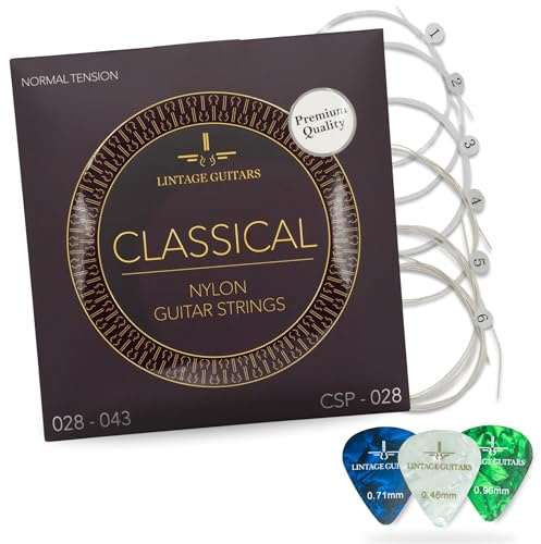 Lintage Guitars Klassische Gitarrensaiten, Nylon, für Spanische Akustikgitarre, mit Plektrum (CSP-028)