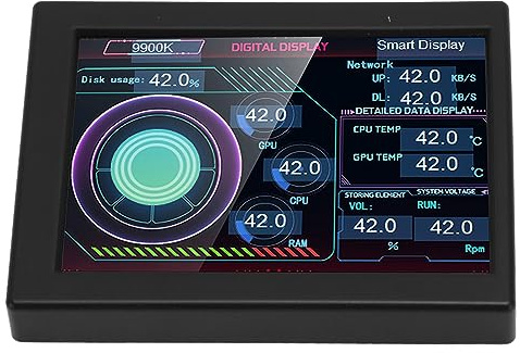 Computer-Temperaturanzeige, Computer-PC-CPU-Datenmonitor, Metallgehäuse, Computer-Temperaturmonitor, Plug-and-Play-IPS-Bildschirm, 3,5-Zoll-Typ-C-Schnittstelle für Desktop (BLACK)