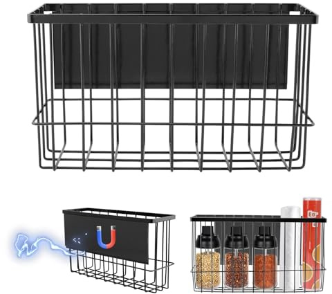 Magnetic Dryer Ball Holder, Kitchen Moveable Magnetic Storage Holder, Magnetic Basket Organizer Shelf Rack for Refrigerator, Kitchen Counter, Laundry Room, Bathroom (Black)