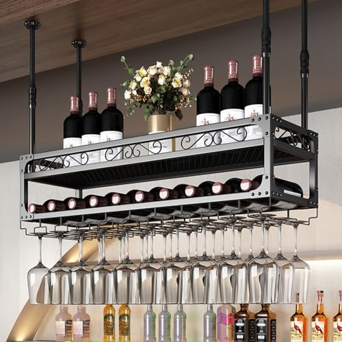 Schwebendes Regal für Likörflaschen, modernes Barregal mit Weinregal und Glashalter, Wandmontage, Barregal für Zuhause, Bar, Dekoration, hängender Weinschrank für Rotwein und Weingläser