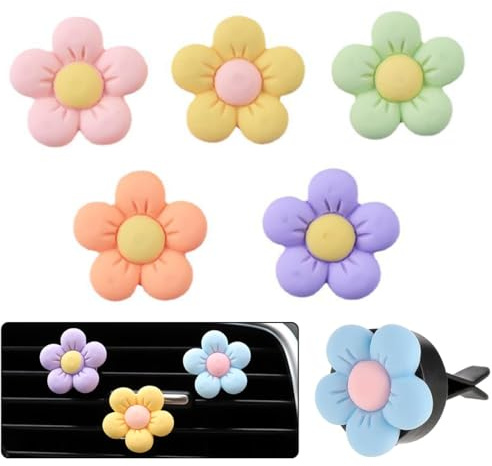 TSUOUKL 6 Stück Clip Blume Lufteinlass Lufterfrischer Diffusor Autoduft Matte für Armaturenbrett Clip Blume Sonnenblume zur Dekoration des Autoinnenraums Mehrfarbig