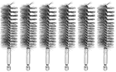 sourcing map 6Pcs 304 Stainless Steel Bore Brush 28mm Dia 4.5 Long Cleaning Twisted Wire Brush with Handle 1/4 Hex Shank for Tubes Ports Bearings, Silver