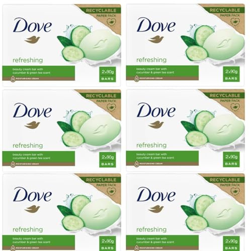 Dove Beauty Cream Bar Seife, robust, verschiedene Düfte, 2 x 90 g (6 Einheiten, Gurke und grüner Tee)