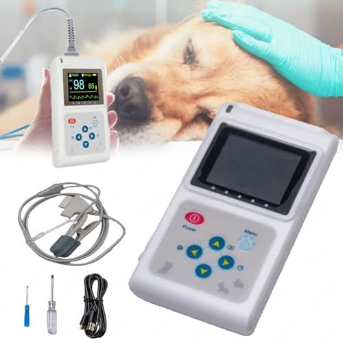 JOSBY Veterinäroximeter mit Farbdisplay, Handpulsmessgerät, Pulsmessgerät Ohr-/Zungensensor, mit Sonde und USB-Kabel, Speicher- und Wiedergabefunktion, für Hund, Katze, Familie, Tierklinik, Zoo