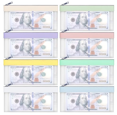 Sipiris 8 Stück Geldtaschen Banktasche,Geldaufbewahrung,Geldscheine Aufbewahrung,Transparente Federmäppchen Beutel mit Reißverschluss für Bargeld Scheck Quittungen Organizer（20×10cm）