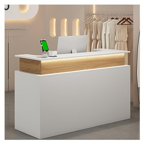 ZHENGQIAN Comptoir d'accueil,comptoir de Magasin,comptoir de réception avec lumières LED,Stands de réception,Comptoirs D’Accueil avec Tiroirs,pour Comptoir de Caisse,Salon de Beauté(J,120cm/47.2in)