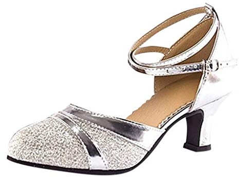 Ballerine Talon Haut Chaussures Femme Satin Brillant Luxueux Chausson Danse Classique Fille Chaussons Enfant De Salon Jazz Pointe Ballet Chaussure a Latine Sport Confortable Argent 39