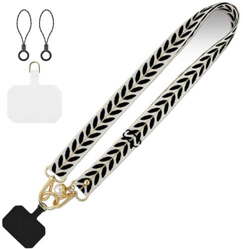 flintronic Universal Printing Phone Lanyard, Wide Neck Phone Strap with 2 Patches, Adjustable Crossbody Phone Lanyard, Crossbody Bag Strap Compatible with Most Phones, Airpods, Key Lan-yard