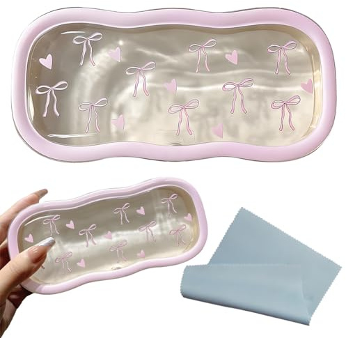ZBKJYILF Klarer Brillenetui Hardcase, Rosa Schleife und Herz Design Brillenetui, Klar Sonnenbrillen Etui Personalisierter Brillentasche, Tragbares Kasten passend für die meisten Brillen