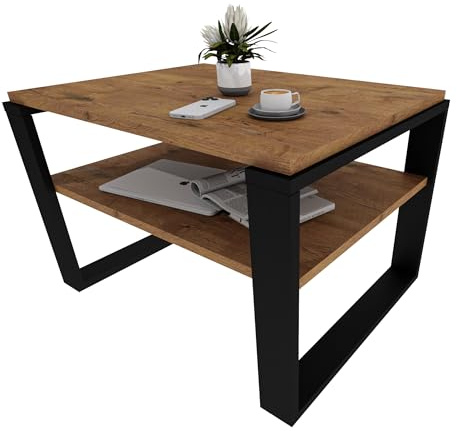 möbelkap Couchtisch 61×51 cm – Wohnzimmertisch aus Holzwerkstoff, Stabiler & moderner Kaffeetisch mit zusätzlicher Ablagefläche – Beistelltisch, Eiche Lancelot/Schwarz, rechteckig