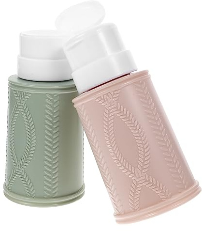 TOYZFRIENDY 2pcs Refillable Pump Dispenser Bottles Leak Nail Polish Remover Containers with Lock Portable Empty Bottles for Skincare and Makeup Storage Khaki and Green