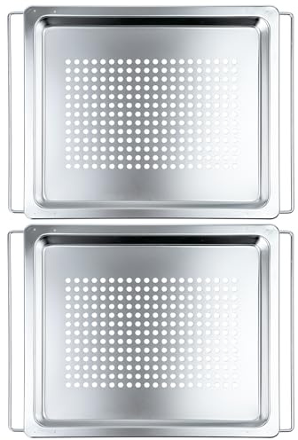 Expandable Stainless Steel Steamer Tray, (12.4~14.17) × 10.43 Inches, Adjustable in Length Baking Tray, Holed Stainless Steel Baking Tray, Without Coating and Not Prone to Rusting 2 Pack