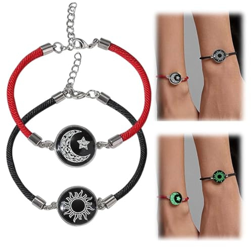 Sol Un par de pulseras de pareja, pulseras de cuerda tejidas a mano con sol y luna, regalos para mejores amigos, novios y novias.