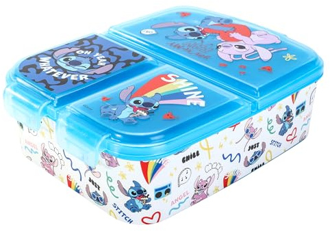 Disney Stitch Kids Lunch Box with Compartment - BPA-Free Bento Boxes | Rectangular School & Travel Food & Snacks Box, Officially Licensed Cute Plastic Sandwich Container for Boys & Girls