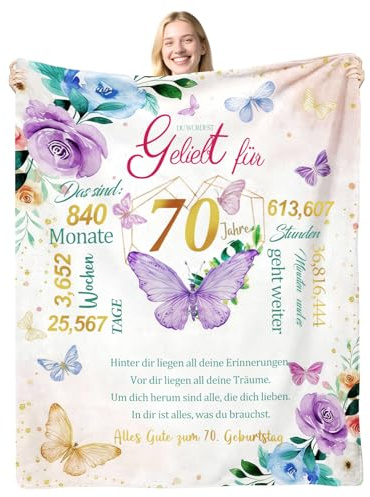 Geschenke zum 70. Geburtstag für Frauen, Flanell-Wohndecke 130 x 150cm, Geschenk für eine 70-jährige Frau, Geschenk für Sie aus dem Jahr 1956, Geburtstagsgeschenke für Damen, Mama, Oma, Ehefrau