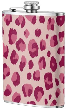 Petaca de bolsillo con estampado de leopardo rosa de 8 onzas, banderas de acero inoxidable para papá, padrino de boda, viajes, camping