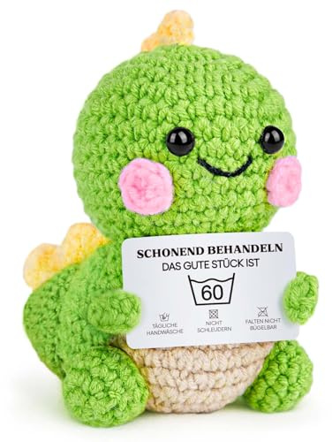 Giftasy 60 Geburtstag Geschenk für Mann, Handgehäkelter Dino Glücksbringer mit lustiger Botschaft, Geburtstagsgeschenk, 60. Geburtstag Geschenk Deko für Familie, Freunde,Männer, Oma Opa