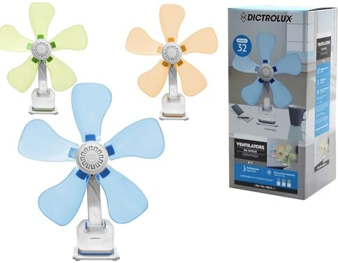 DICTROLUX Ventilatore da Tavolo con Pinza, 9W, Pale da 32cm, Disponibile in 3 Colori, L30cm P14cm H40,5cm