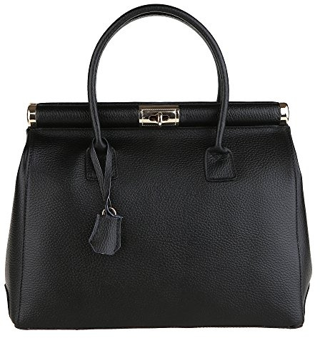 Chicca Borse Handbag Borsa a Mano da Donna con Tracolla in Vera Pelle Made in Italy 35x28x16 Cm