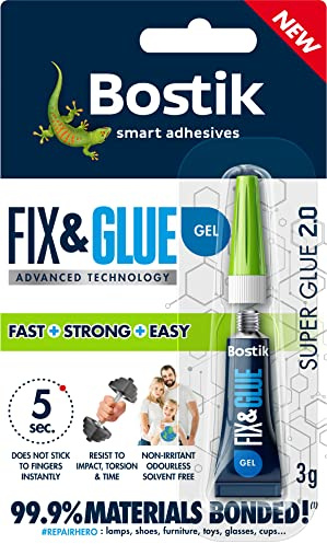 Bostik Fix & Glue Gel, Ultra-Strong, Fast-Setting Super Glue, Bonds 99.9% of Materials, Solvent Free, 3g Tube