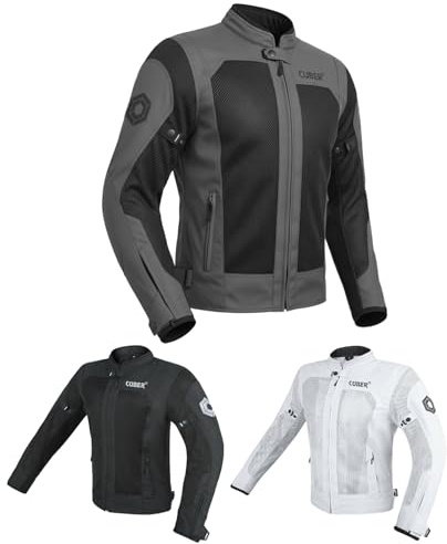 Cuber - Chaqueta de malla para motocicleta de motociclista, chaqueta de aire y motociclista CE blindado transpirable de verano chaqueta de los hombres - Gris - Medium