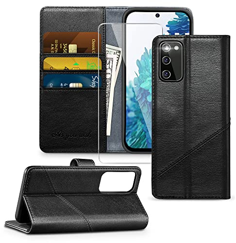 KRAFTCARE Handyhülle für Samsung Galaxy S20 FE 4G/5G Hülle mit [Kartenfach] [Standfunktion] Flip Case Leder Stoßfeste Schutzhülle Klapphülle für Samsung S20 FE 4G/5G Hülle, Schwarz