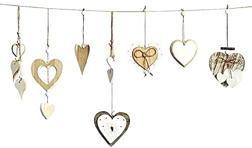 7 Stück Deko Herz Hänger Holz Herzhänger Herz Anhänger Holzherzen Fensterdeko Fesnterhänger Mitbringsel Hochzeitsdeko Raumdeko Hängedeko Wanddeko Holz-Deko Geschenk für Wohnzimmer Fenster