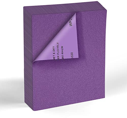 MAXMAN 320 Grit Sandpaper 20 PCS, Wet Dry Sandpaper Sheets 9 x 11 Inch, Sand Paper for Wood Furniture, White Fused Alumina Abrasive Sanding Paper for Metal, Drywall, Automotive Polishing, Purple