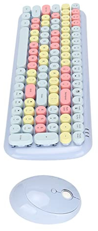 Wireless Keyboard Mouse Combo with 100 Retro Round Keys, Colorful Retro Typewriter Flexible Compact Keyboard for PC and Laptop, 2.4G Connection and Optical Mouse, Save(Elegant Blue Mixed Color)