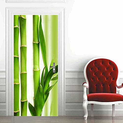 KFEOEA türtapete selbstklebend 3d grüner Bambus TürPoster Fototapete Türfolie Poster Tapete Abnehmbar Wandtapete für Wohnzimmer Küche Schlafzimmer 88X200cm 3D Dekoration Türsticker