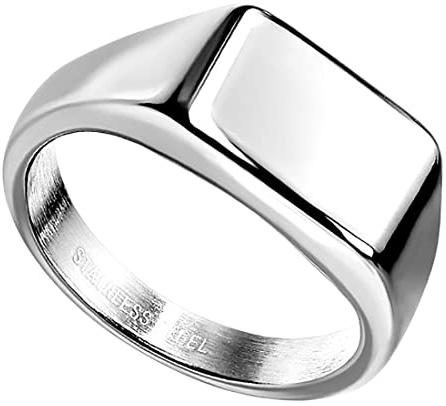 Taffstyle Rechteckiger Siegelring Edelstahlring für Herren und Damen | Modernes poliertes Design, zeitloser stilvoller Schmuck Elegantes Design – Silber Schwarz und Gold Farben